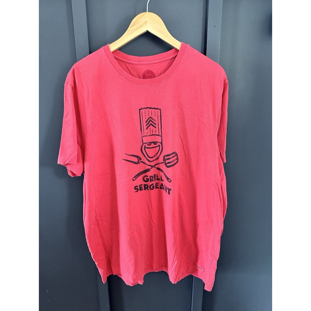 Life Is Good Crusher XL GRILL SERGEANT Shirt Cook BBQ Smoker Pale Red